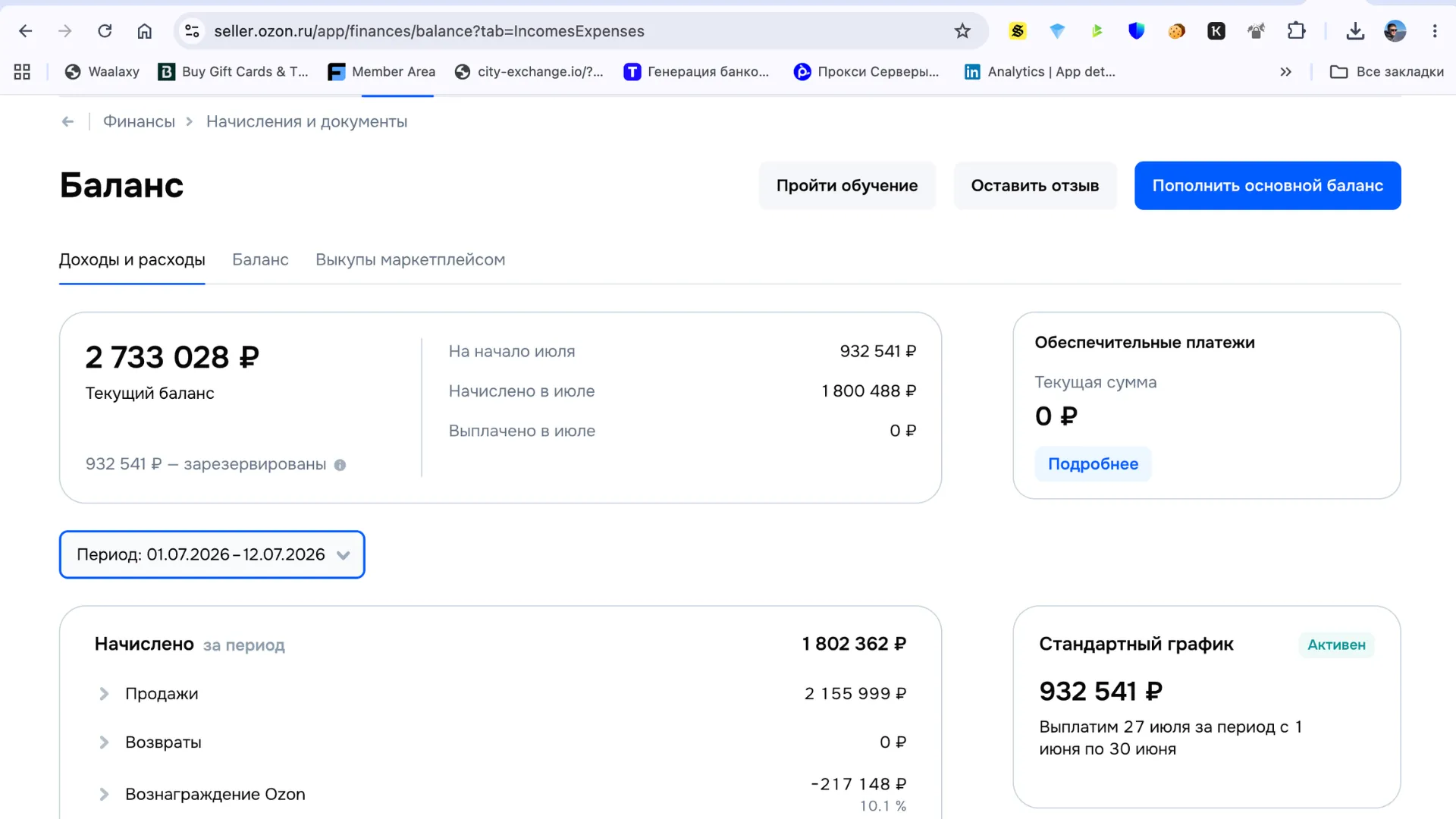 Кабинет продавца на Ozon — реальный оборот учеников